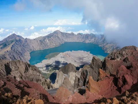 Summit of Mount Rinjani Stock Footage 74538083