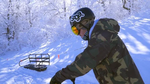 Summit of Mountain Skiing Stock Footage 129457835