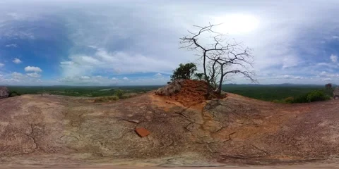 Summit of Pidurangala looking over to Sigirya, Sri Lanka. 360 panorama VR. Stock Footage 166573875