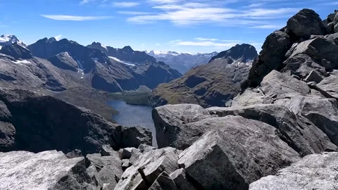 Summit View of Rugged Peaks and Lake Adelaide from Barrier Knob, Fiordland .. Stock-Footage 295017620