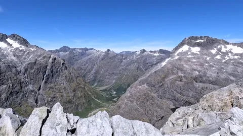 Summit View of Rugged Peaks and Lake Adelaide from Barrier Knob, Fiordland .. Video stock 295018327