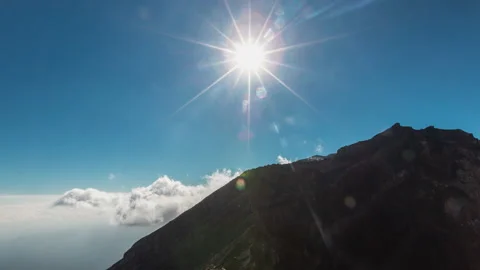 Summit of volcano Agung in clouds Bali Indonesia. timelapse hyperlapse 4k bali Stock Footage 136016012