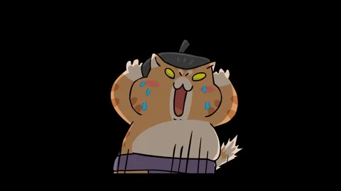 Sumo Cat Animation in Shock - Transparent Background Stock Footage 282777089