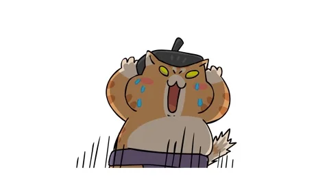 Sumo Cat Animation in Shock - White Background Stock Footage 282777092