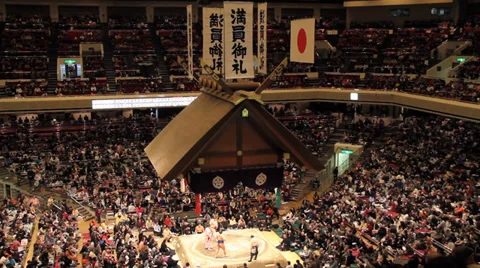 Sumo Competition View of Arena from the Stands Stock Footage 34528499