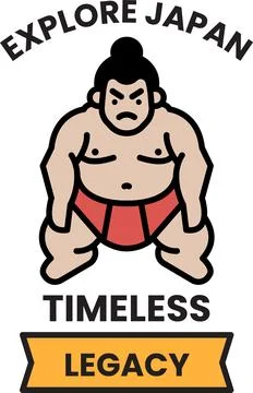 A Sumo logo is depicted in a logo for Explore Japan Stock Illustration