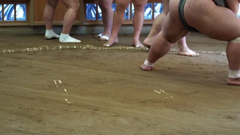 Sumo Morning Training Session at a stable known as asageiko. Video stock 124978243