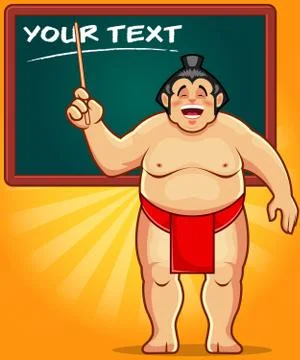Sumo Standing In Front Of Board With A Pointer Stock Illustration