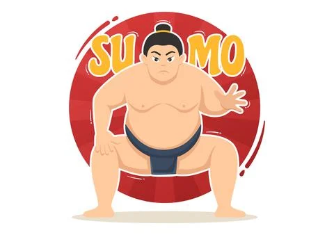 Sumo Wrestler Illustration with Fighting Japanese Traditional Martial Art a.. Stock Illustration