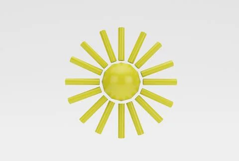 Sun 3d illustration minimal rendering on white background. Ilustração Stock