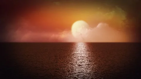 Sun Ablaze over the Ocean with Clouds 4K Loop Stock Footage 313360427
