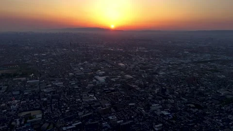 Sun is about to set behind Osaka landscape Stock Footage 341757831