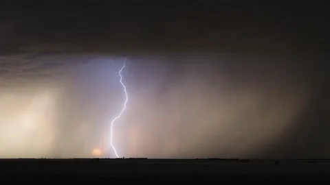 The Sun is About to Set as Lightning Continues to Strike the Ground. Stock Footage 232960196