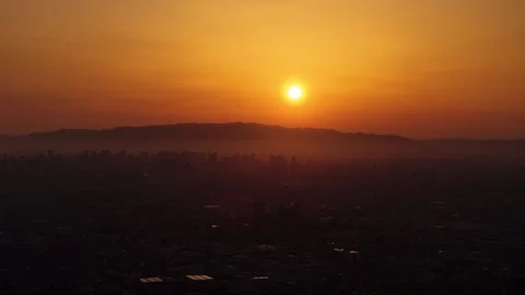 Sun about to set over Osaka, Japan, drone view Stock Footage 341757277