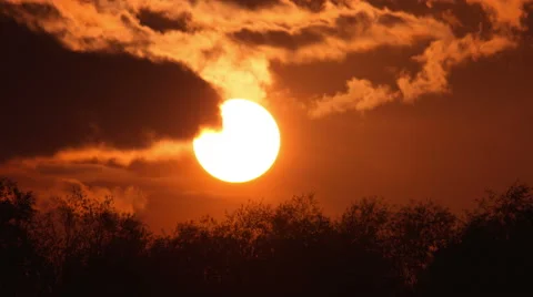 The sun above forest close up time lapse video, strong zoom Stock Footage 48987759