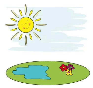 The sun above the meadow Stock Illustration