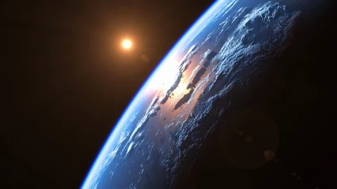 Sun Above Planet Earth. View From Space. UHD. 4K. Stock Footage