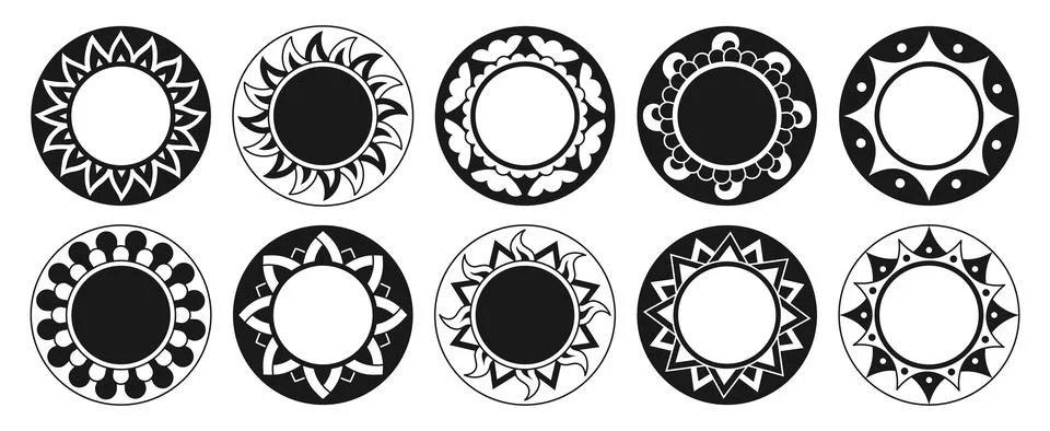 Sun abstract emblem boho set ethnic suns ornamental flat retro sticker vector Stock Illustration
