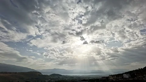 Sun among clouds light curtains diffuse background Video stock 161096816