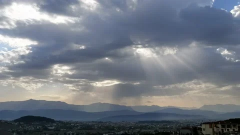 Sun among clouds light curtains diffuse background Stock Footage 161097618