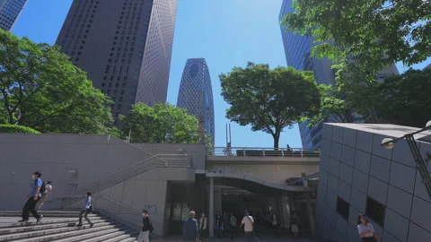 The sun among the skyscraper shines fresh green trees at Shinjuku subcenter dist Vídeo Stock 285163054