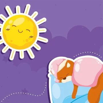 Sun and bear sleeping Stock Illustration
