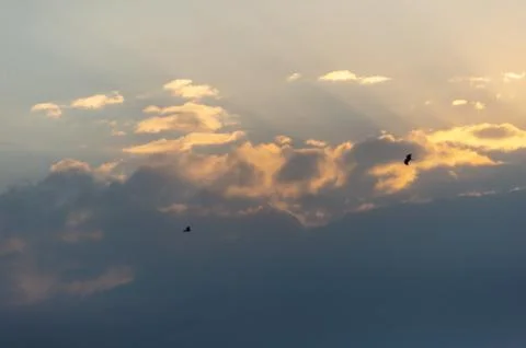 Sun and beautiful cloud in the blue sky at sunset time Stock Photos