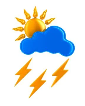 Sun and cloud and lightning on white background. Isolated 3D illustration Stock Illustration