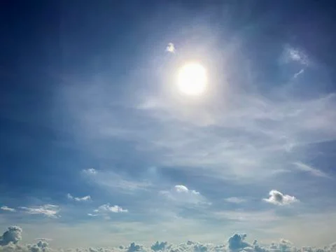 Sun and cloud background with a pastel colored gradient. Stock Photos