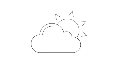 Sun and cloud blue and yellow line art vector animation. Sunshine and cloudy Stock Footage 127415221
