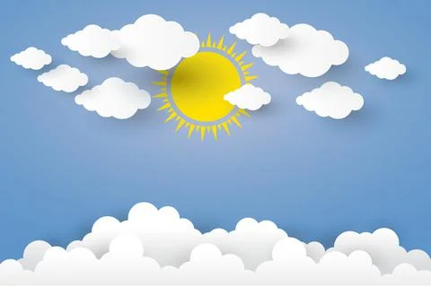 The sun and Cloud in blue sky  Paper art Style.vector Illusatration Stock-Illustration