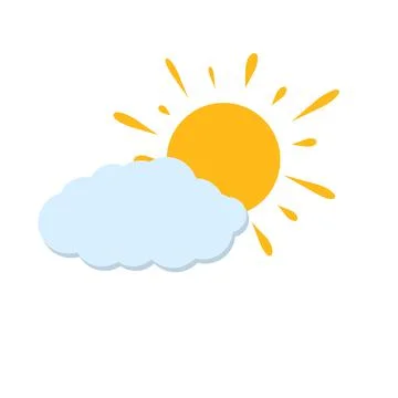 Sun and cloud. Cartoon flat illustration. Yellow and blue object. Stock Illustration