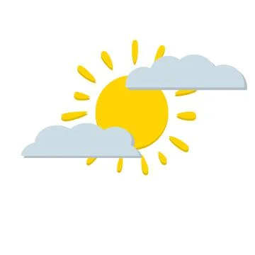 Sun and cloud. Cartoon flat illustration. Yellow and blue object. Stock Illustration