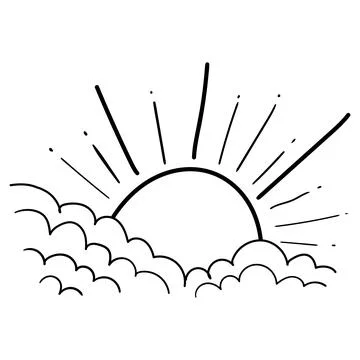 Sun and Cloud drawing in engraving outline style. Vector illustration 스톡 일러스트