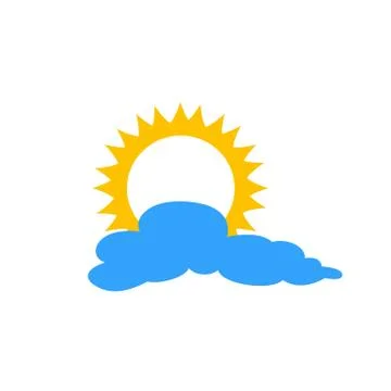 Sun and cloud flat icon isolated on blue background. Sun and cloud sign symbo Stock Illustration