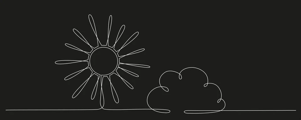 Sun and cloud - hand drawing one single continuous line banner. Vector stock Stock Illustration