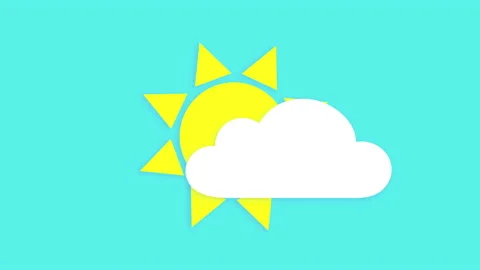 Sun and cloud icon animation, isolated against a bright blue background Stock Footage 138146655
