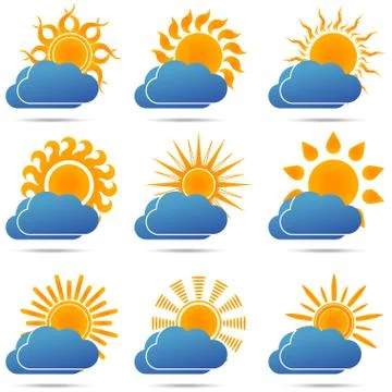 Sun and cloud icons set - vector illustration Stock Illustration