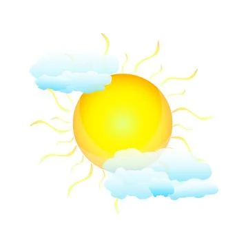 Sun and cloud isolated on white background. Partly sunny day concept. Stock Illustration