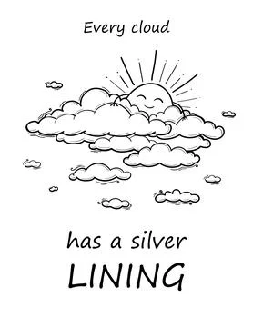 Sun and Cloud kids drawing for nursery in cartoon outline style. Vector Stock Illustration