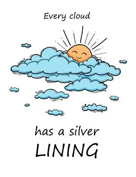 Sun and Cloud kids drawing for nursery in cartoon outline style. Boy blue vector Stock Illustration