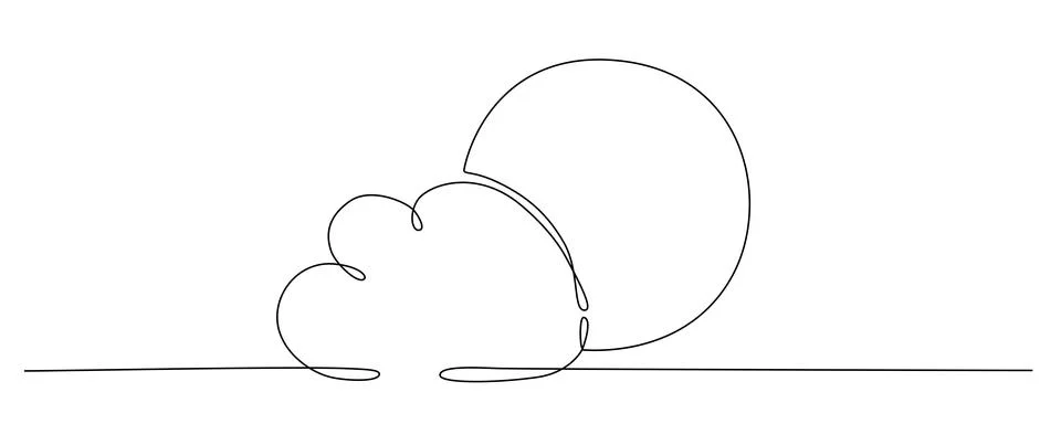 Sun and cloud - one single hand drawing continuous line banner. Vector stock Illustrazione stock