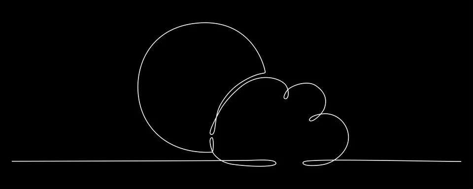 Sun and cloud - one single hand drawing continuous line banner. Vector stock Stock Illustration