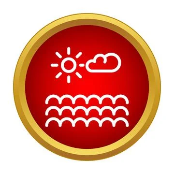Sun and cloud over ocean waves icon Stockillustratie