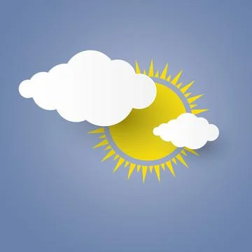 The sun and Cloud with Paper art Style.vector Illusatration Stock Illustration