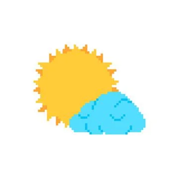 Sun and cloud pixel art. 8bit vector illustration Stock Illustration