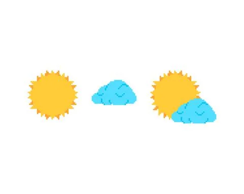 Sun and cloud pixel art. 8bit vector illustration Stock Illustration
