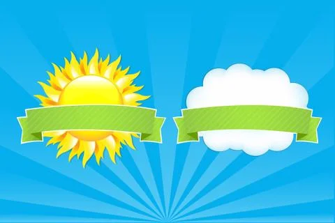 Sun and cloud with ribbons Illustrazione stock