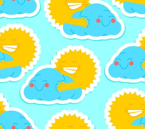 Sun and cloud sex pattern seamless. Sun intercourse background. weather repro Stock Illustration