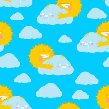 Sun and cloud sex pattern seamless. Sun intercourse background. weather repro Stock Illustration
